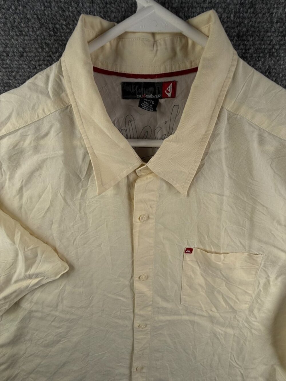 Quiksilver Men Short Sleeve Button Up Shirt Yellow XL Outdoors Rayon Blend